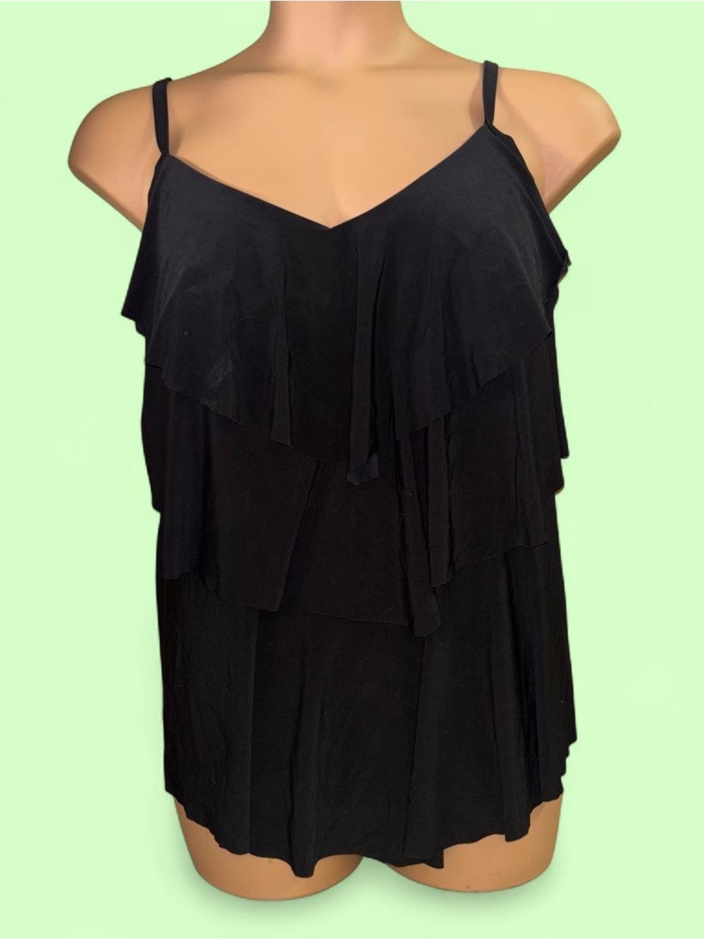 Black Tiered Ruffle Swim Tank Top - 24W